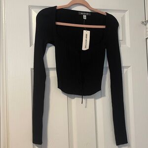 NWT Urban Outfitters Black Lace-Up Ribbed Crop Top